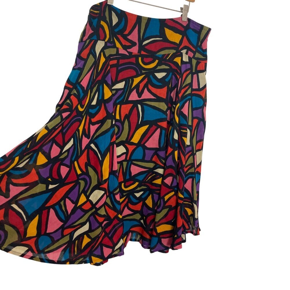 Vintage French Connection Colorful Boho Midi Skirt Womens 12 Cotton Flowy Lined - Picture 2 of 10